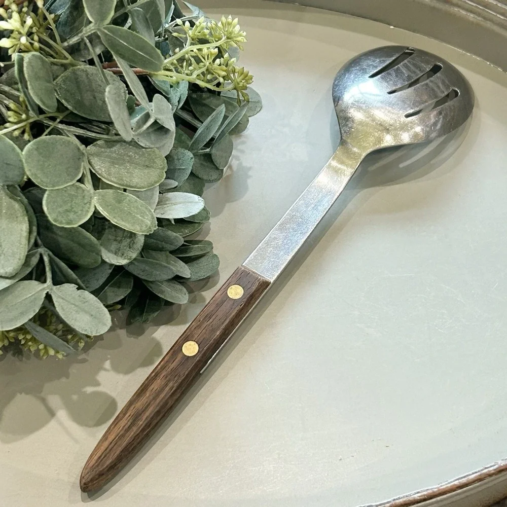 Vintage‎ Ekco Kitchamajig Slotted Spoon Black Plastic Handle Kitchen Tool 12